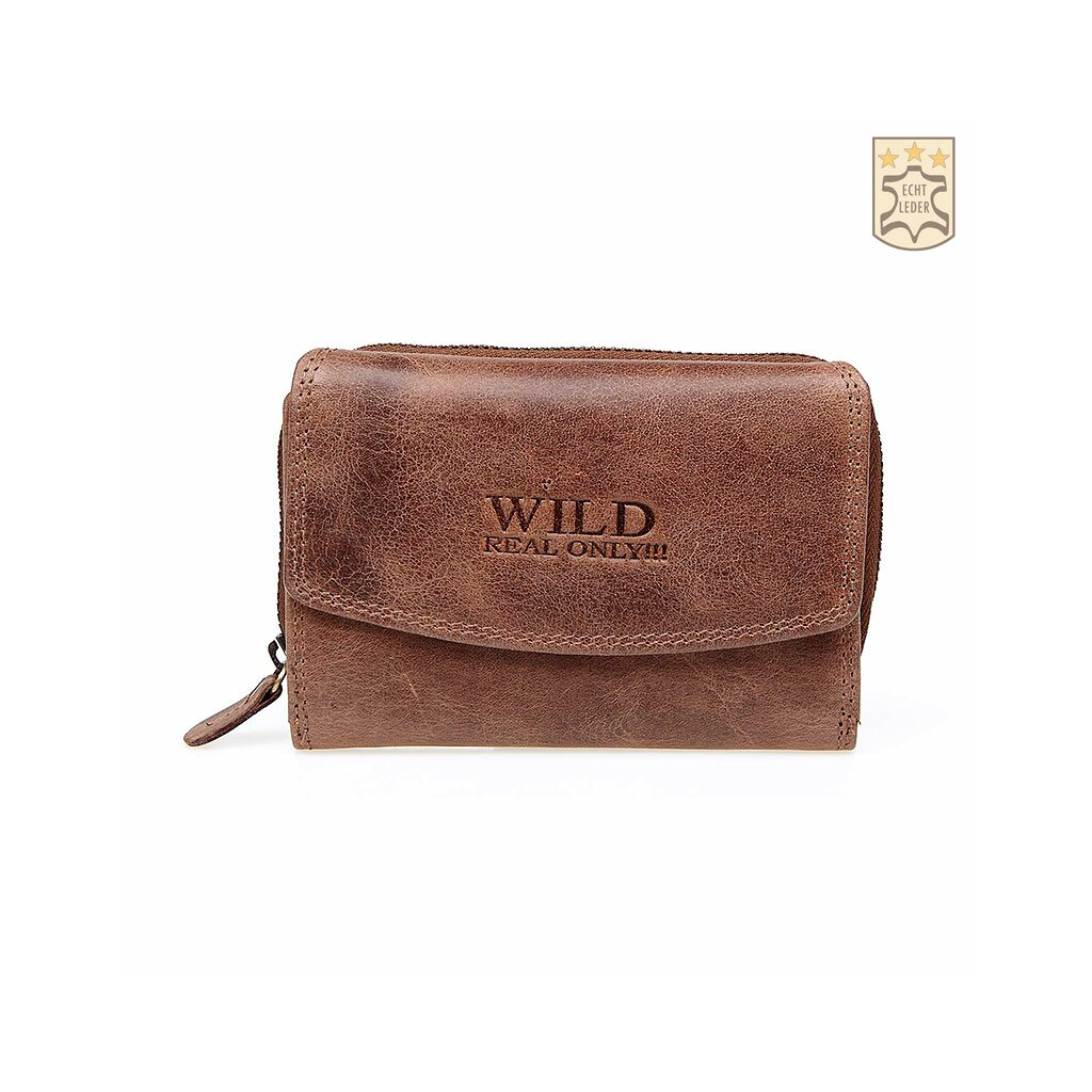 Wild Only - Dames Portemonnee -  Buffel Leder - 12x9x3 cm - Cognac