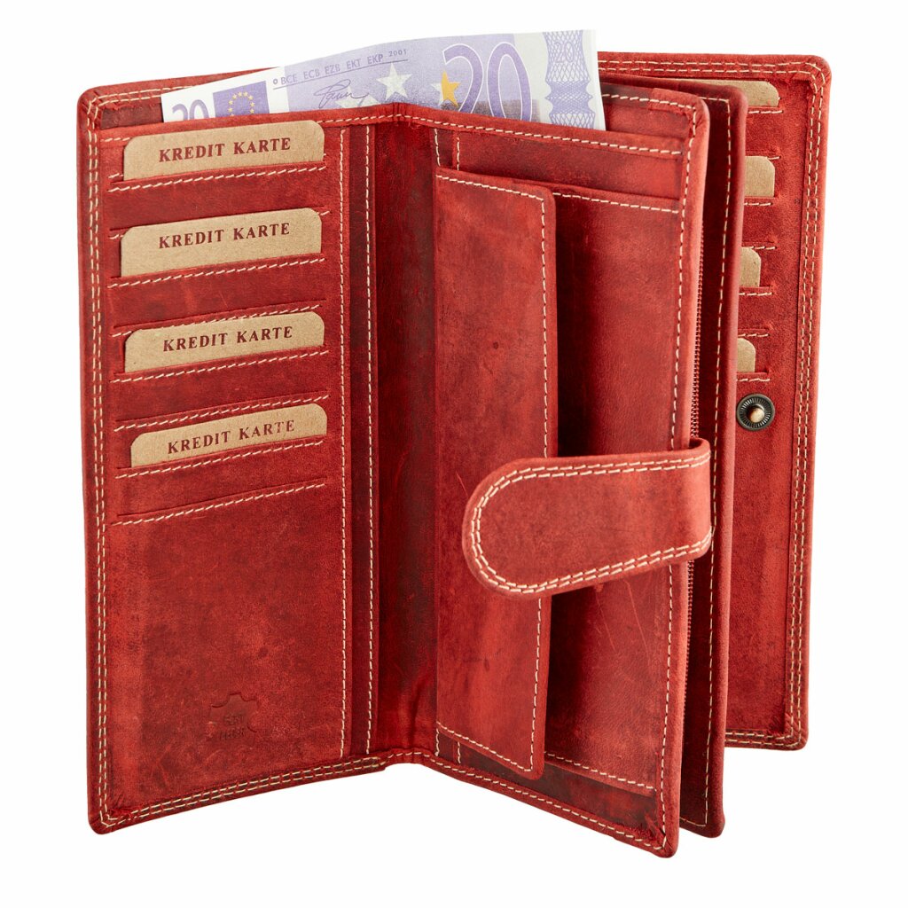 WILD REAL - Portemonnee Dames - Overslagportemonnee - Buffel Leder  - 17 x 10 x 3 cm - Inhoud 17 pasjes - Anti-Skim