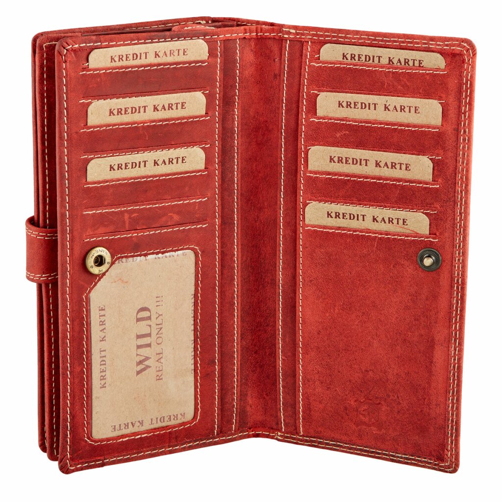 WILD REAL - Portemonnee Dames - Overslagportemonnee - Buffel Leder  - 17 x 10 x 3 cm - Inhoud 17 pasjes - Anti-Skim